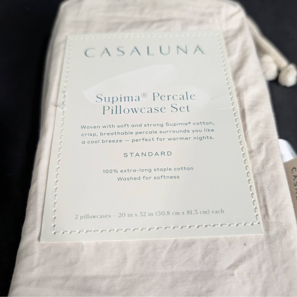 Standard 400 Thread Count Percale Pillowcases Natural - Casaluna™ - Picture 6 of 8